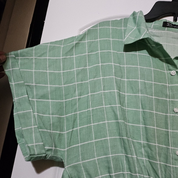 Mint Plaid Mini Tie Waist Dress in Large Size - Picture 4 of 7